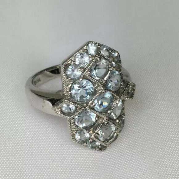 Sterling Silver Hexagon Aquamarine MultiStone Ring